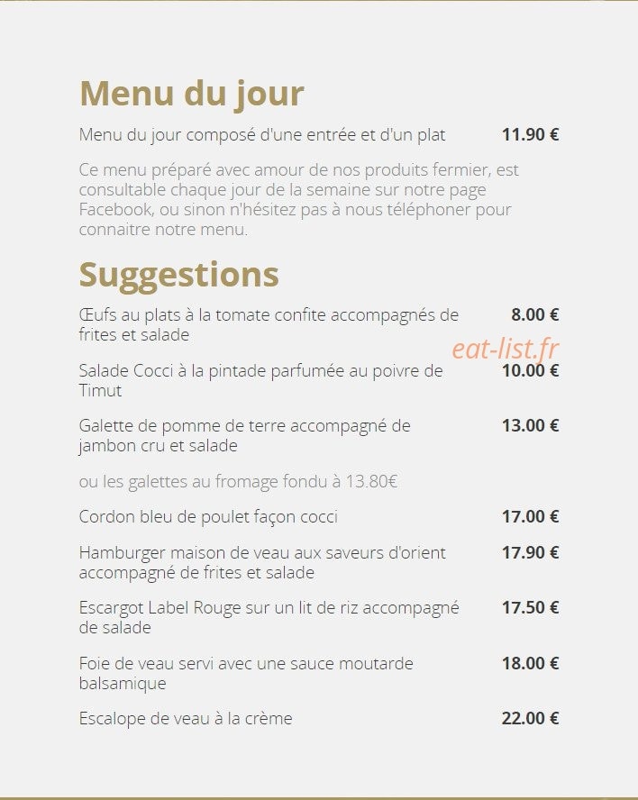 Cocci' Saveurs — carte page 1