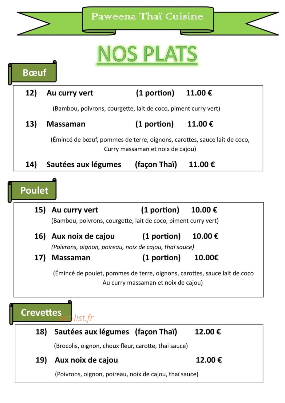 Paweena Thaï Cuisine — carte page 2