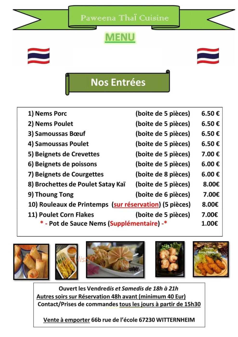 Paweena Thaï Cuisine — carte page 1