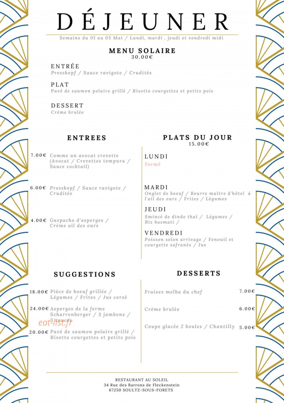 Au Soleil — carte page 1