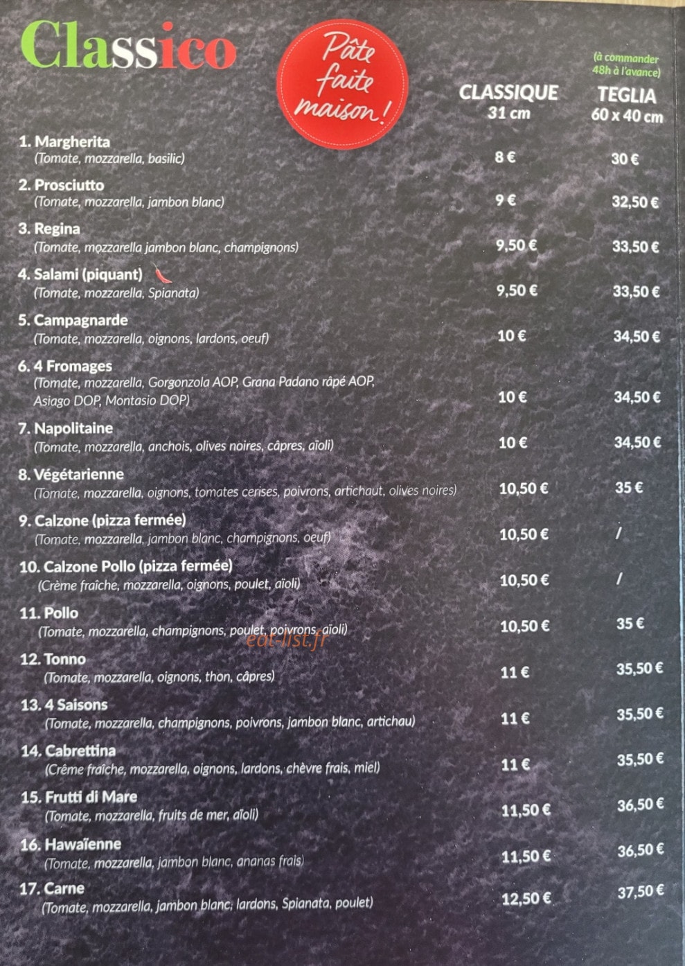 La Vera pizza — carte page 2