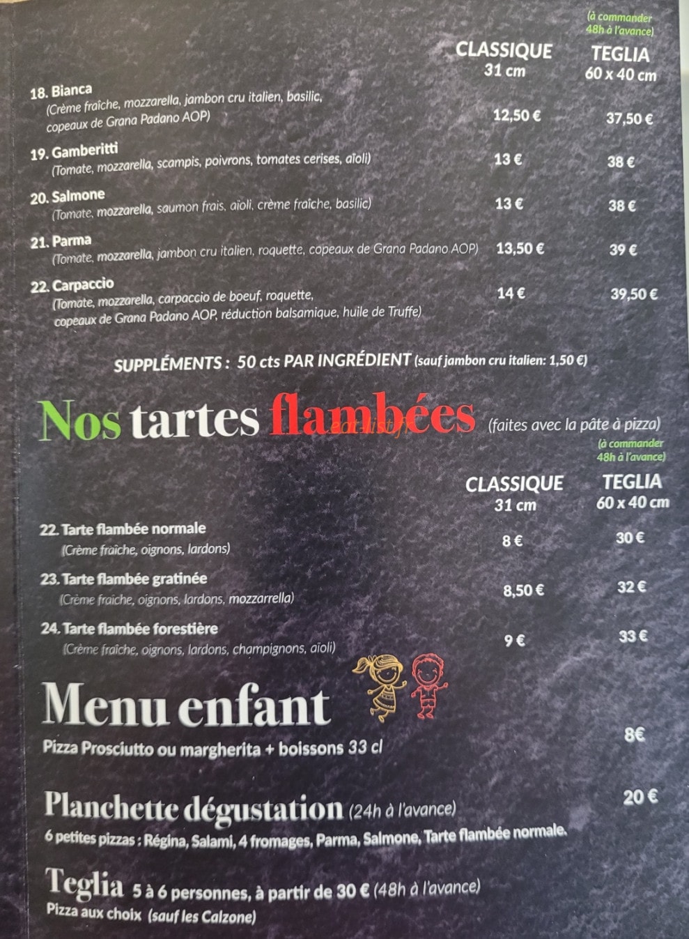 La Vera pizza — carte page 3