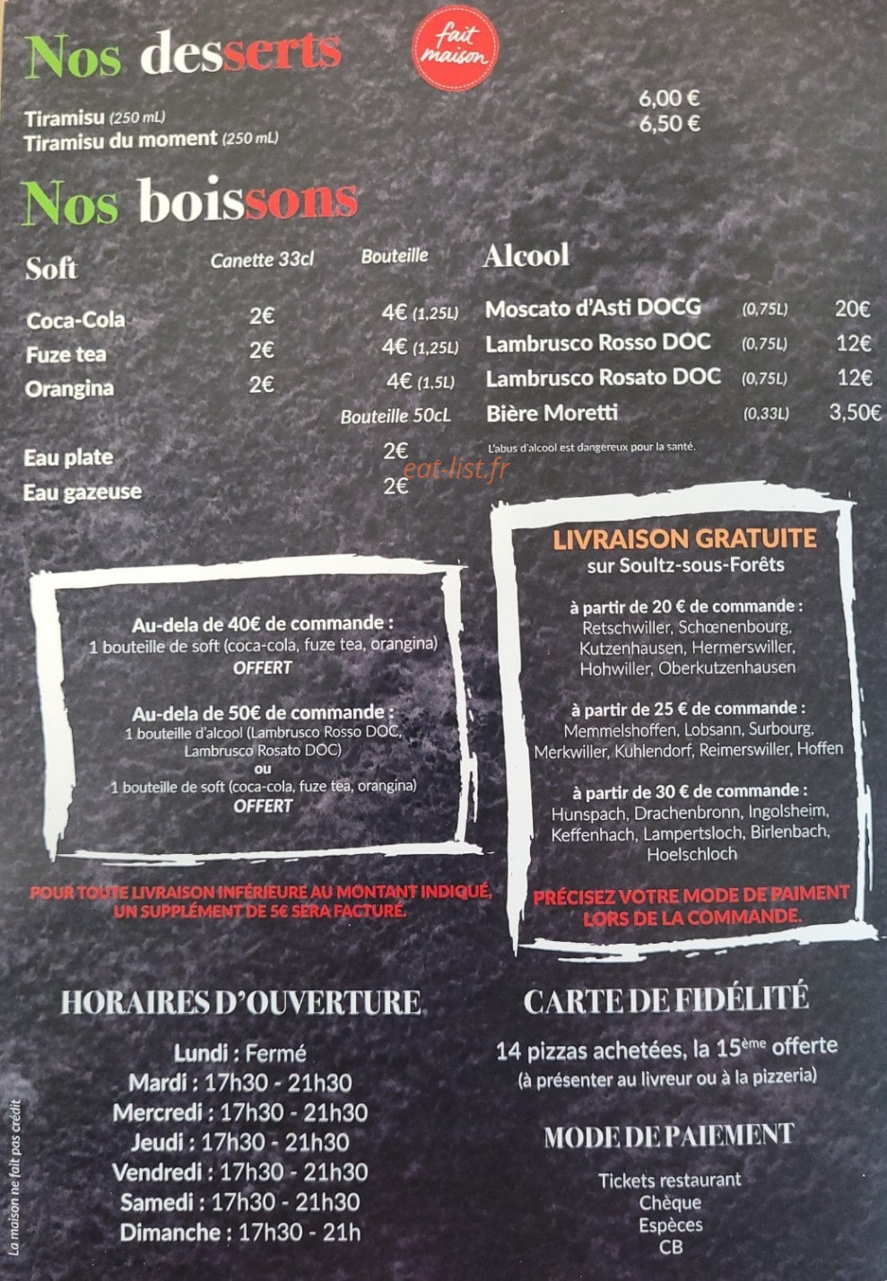 La Vera pizza — carte page 4