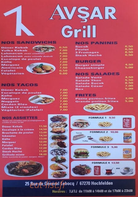 Avsar Kebab — carte page 1