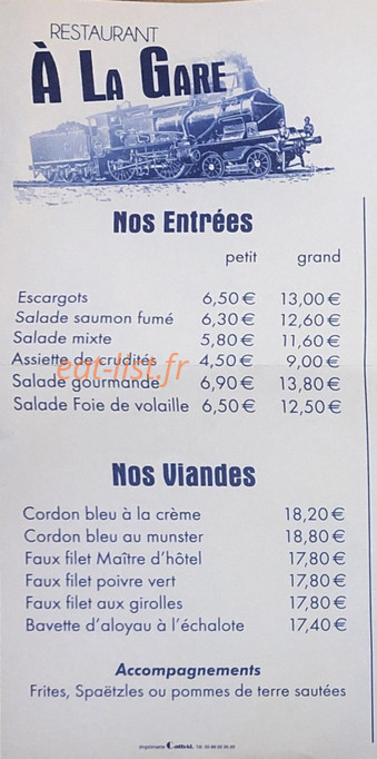 Restaurant à la Gare — carte page 1