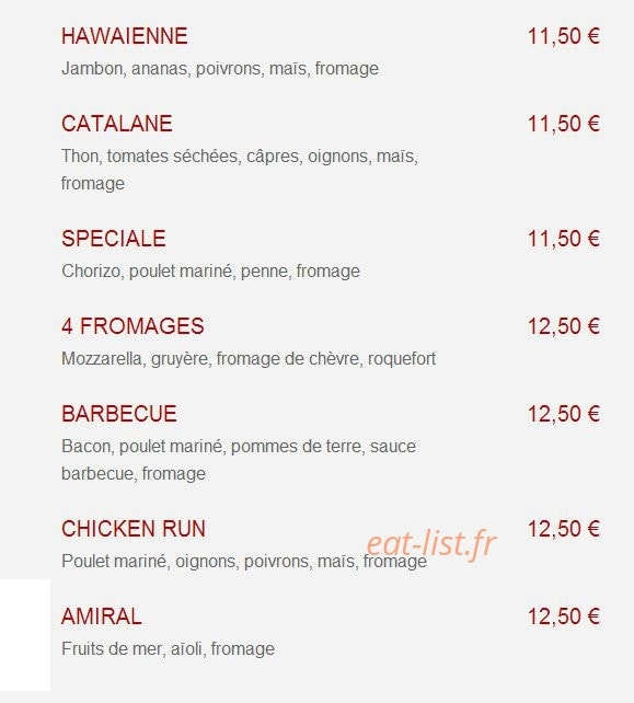 Sam Pizzas — carte page 2