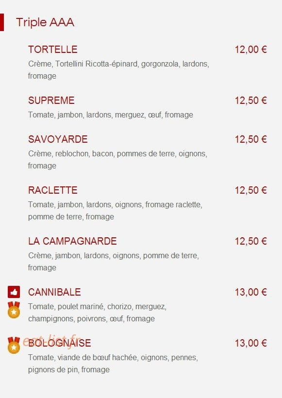 Sam Pizzas — carte page 4