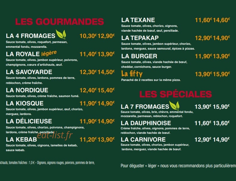 Le Kiosque à Pizzas — carte page 2