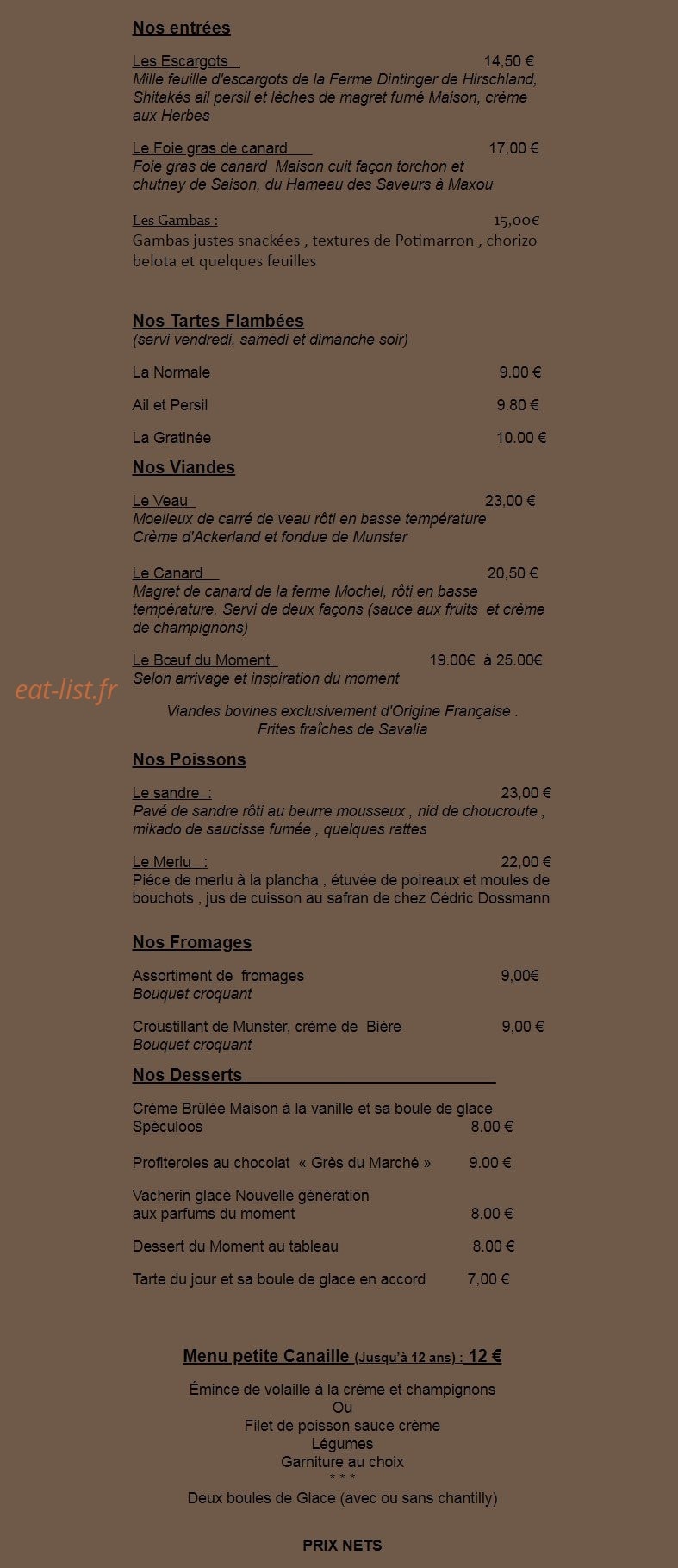 Au Grès du Marché — carte page 1