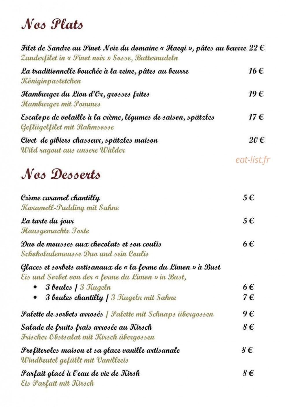 Au Lion d'Or — carte page 3