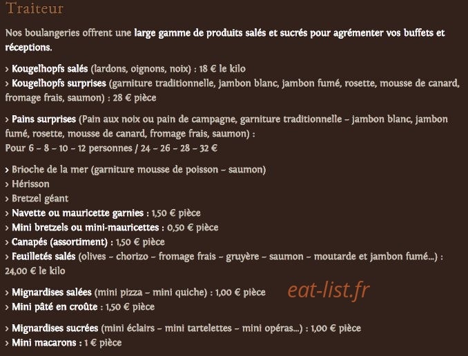 Carte et menu de Au pain de mon grand pere à Schiltigheim — Le traiteur