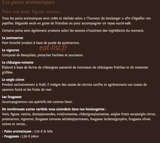 Carte et menu de Au pain de mon grand pere à Schiltigheim — Les pains aromatiques