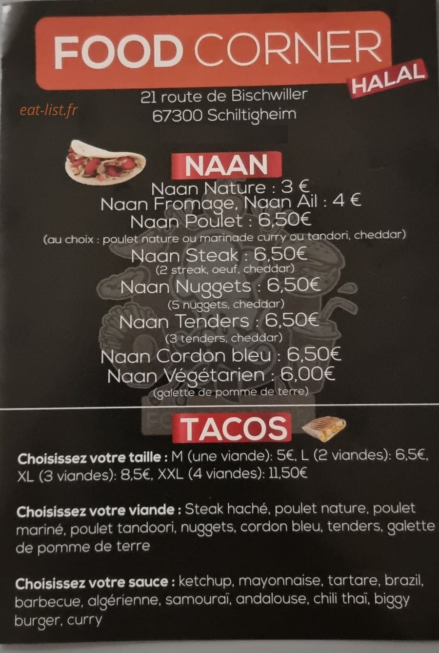 Food Corner — carte page 1
