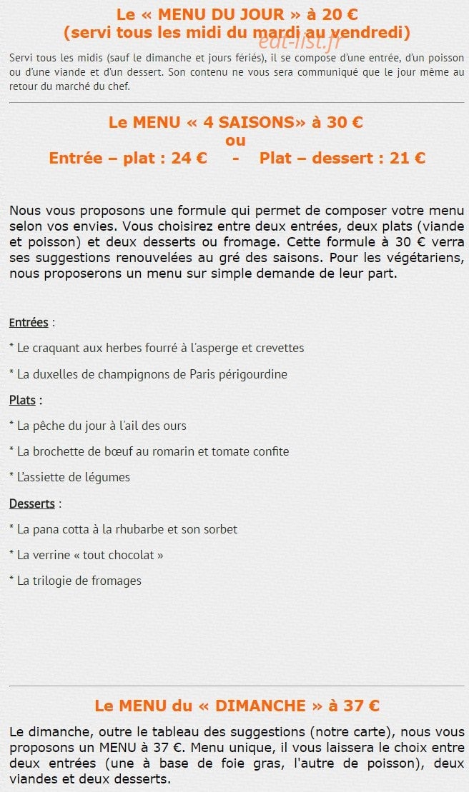 Les Plaisirs Gourmands — carte page 1