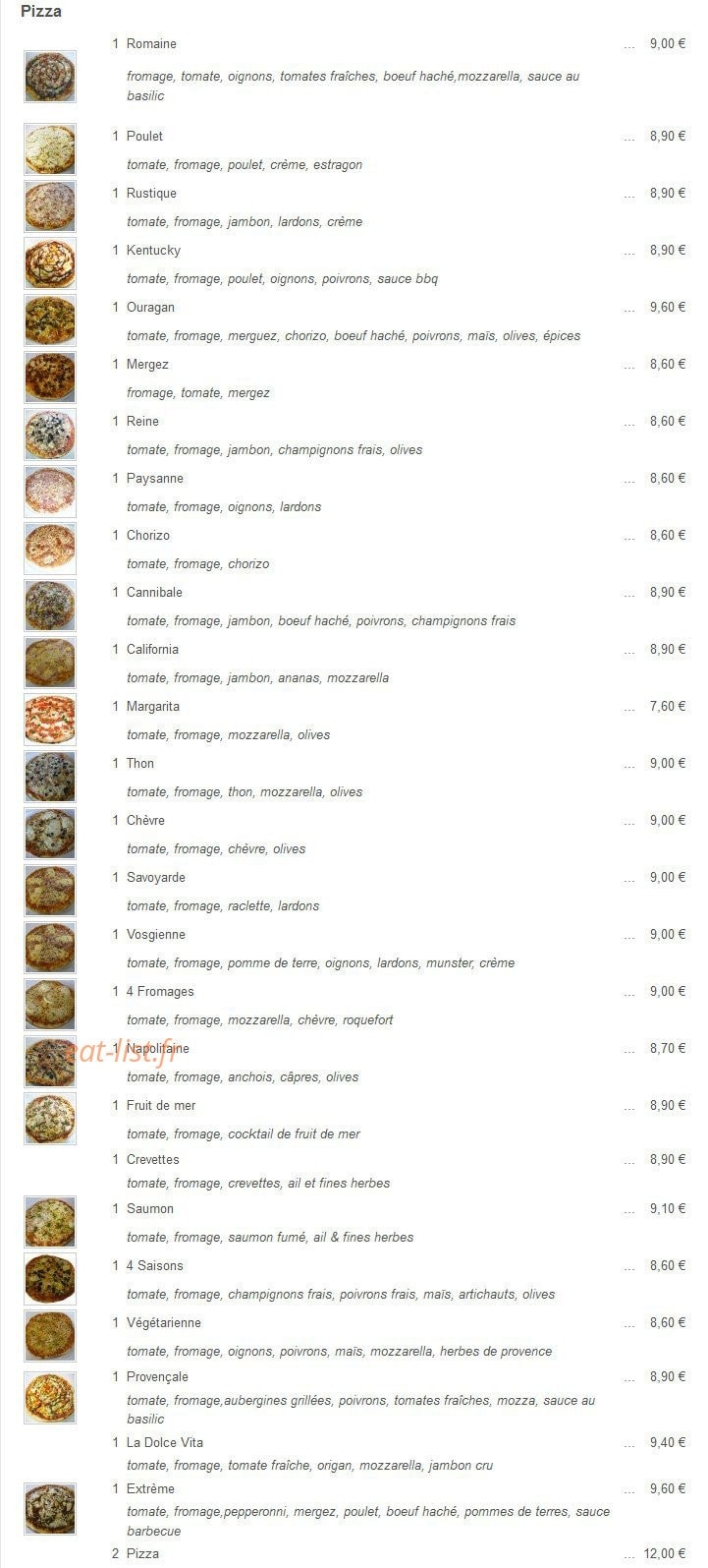Sun Pizza — carte page 1