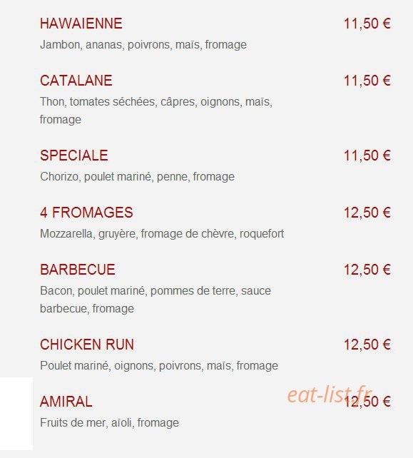 Sam Pizzas — carte page 2