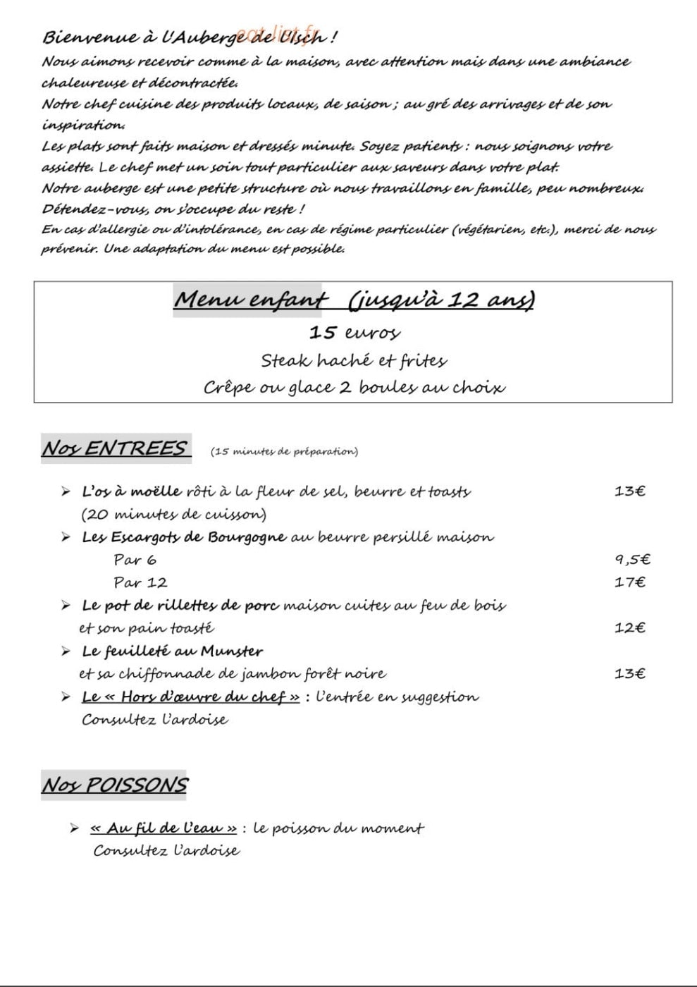 Auberge de l'Isch — carte page 2