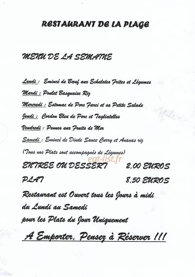 Café de la Plage — carte page 1