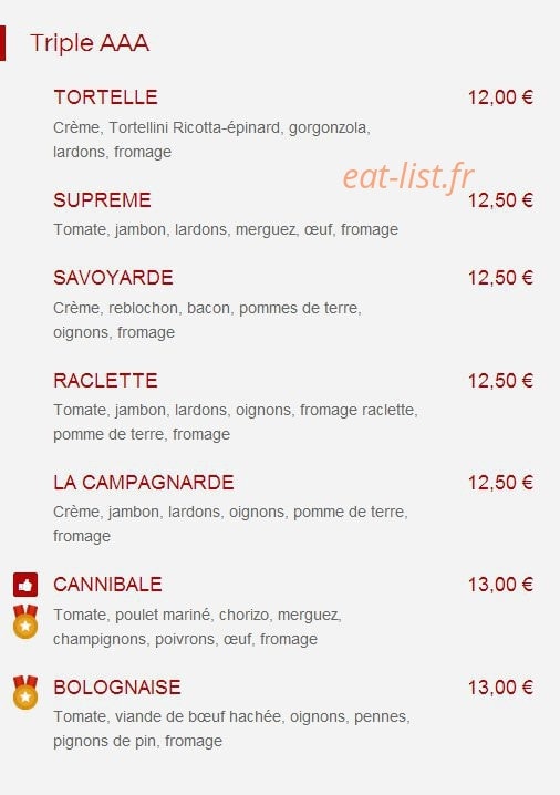 Sam Pizzas — carte page 3