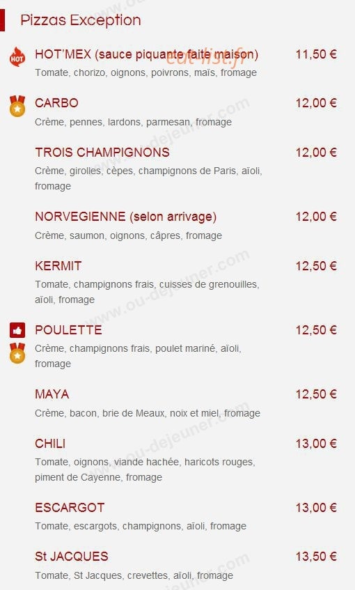Sam Pizzas — carte page 2