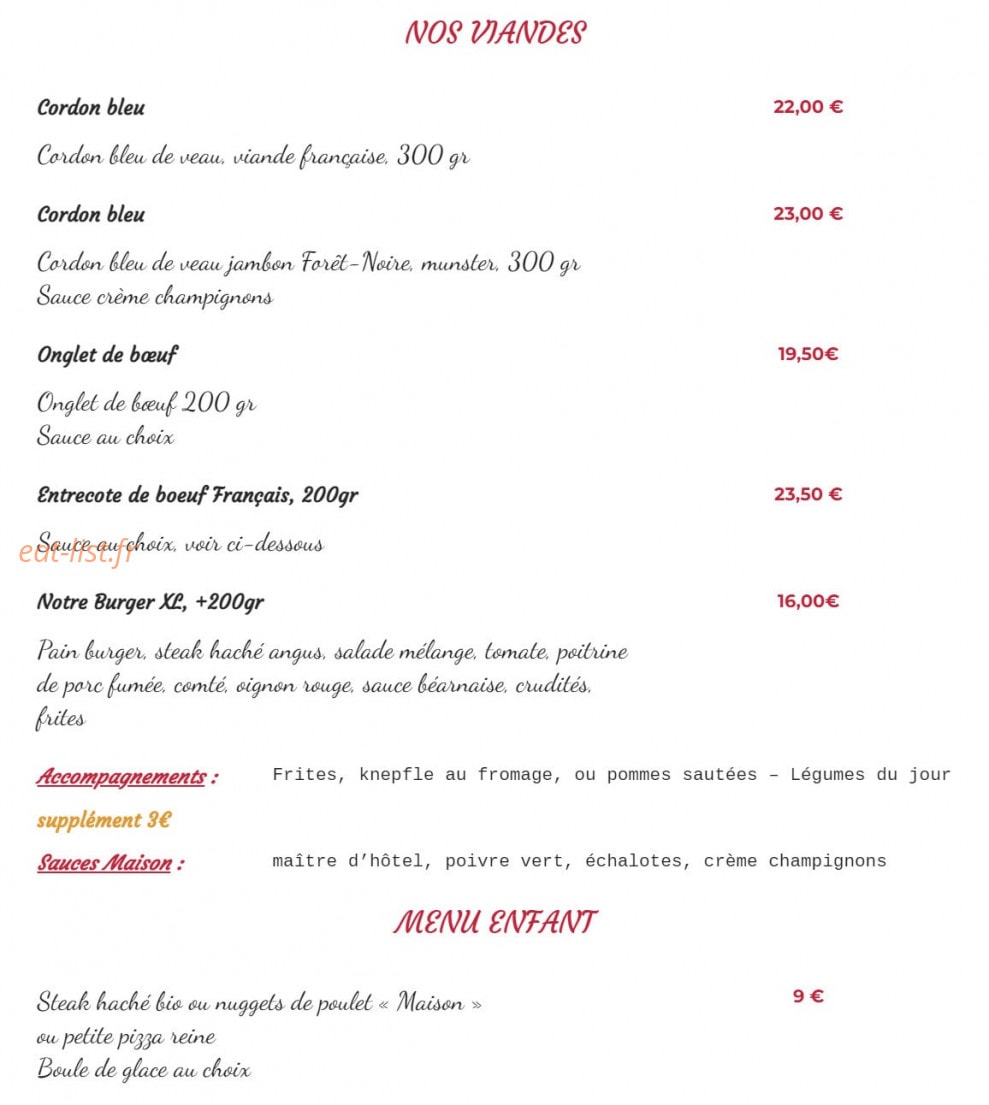 La Grange Gourmande — carte page 2
