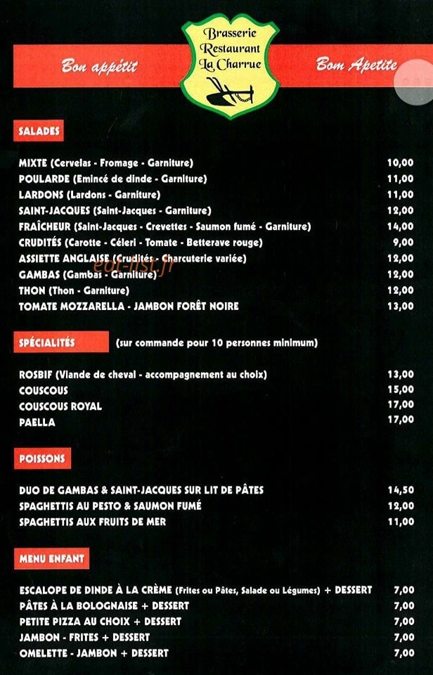 A la Charrue — carte page 1