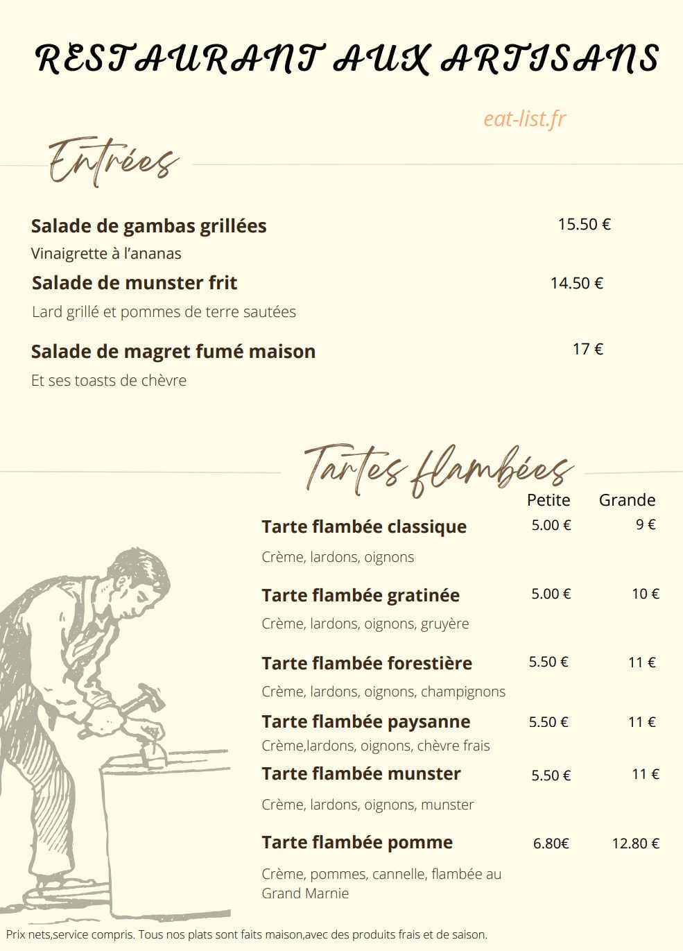 Restaurant Aux Artisans — carte page 1