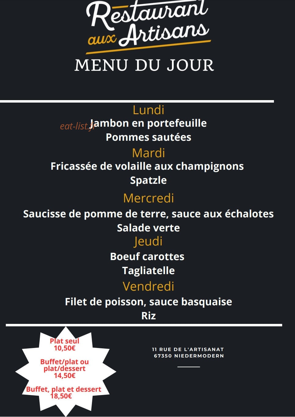 Restaurant Aux Artisans — carte page 3