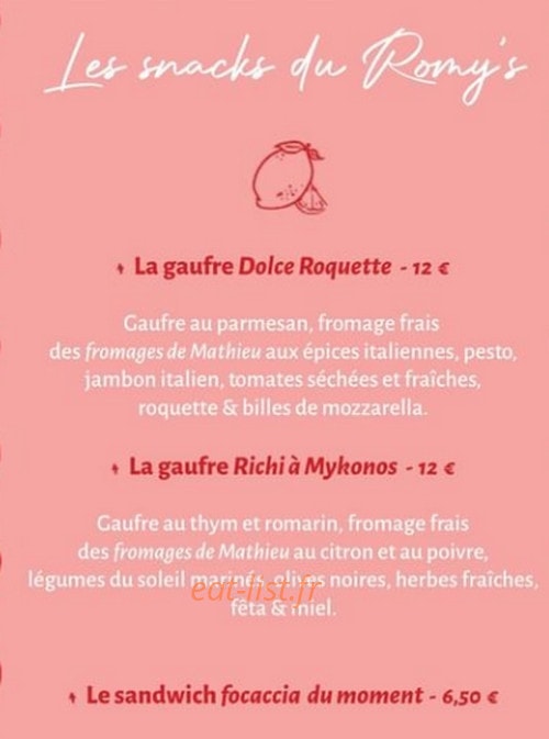 Romy’s — carte page 1