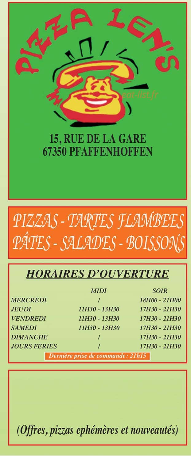 Pizza Len's — carte page 1