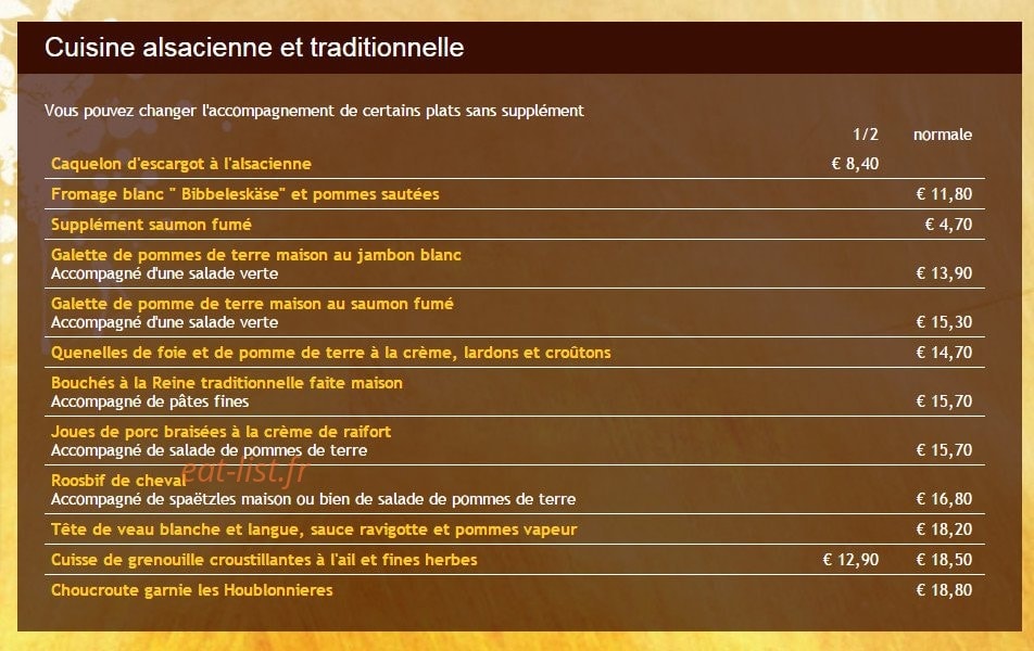 Carte et menu de Auberge les Houblonnières à Stutzheim Offenheim — Cuisine alsacienne et traditionnelle