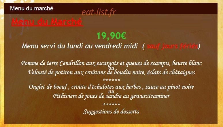 Carte et menu de Auberge les Houblonnières à Stutzheim Offenheim — Menu du marché