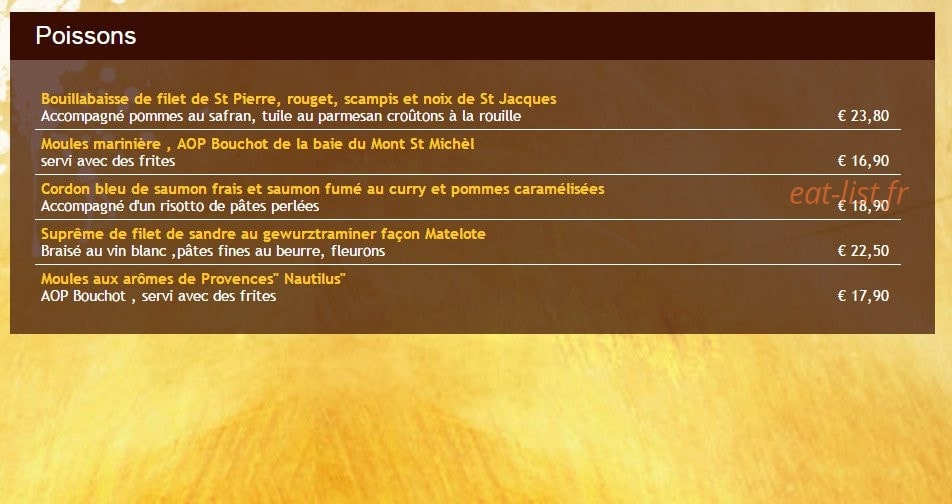 Carte et menu de Auberge les Houblonnières à Stutzheim Offenheim — Poissons