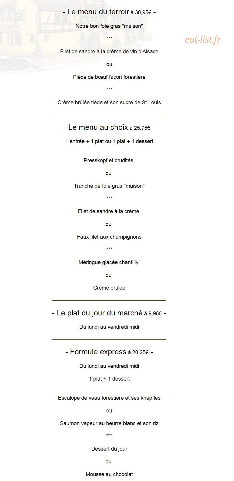 Restaurant du Tigre — carte page 1