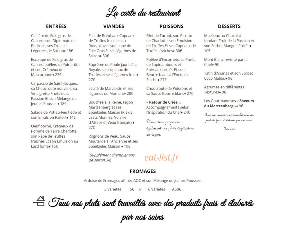 Les Saveurs Du Martzenberg — carte page 1