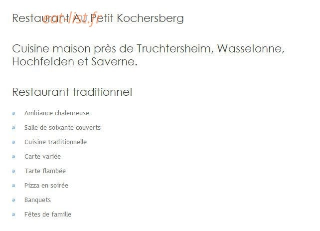 Restaurant Au Petit Kochersberg — carte page 1