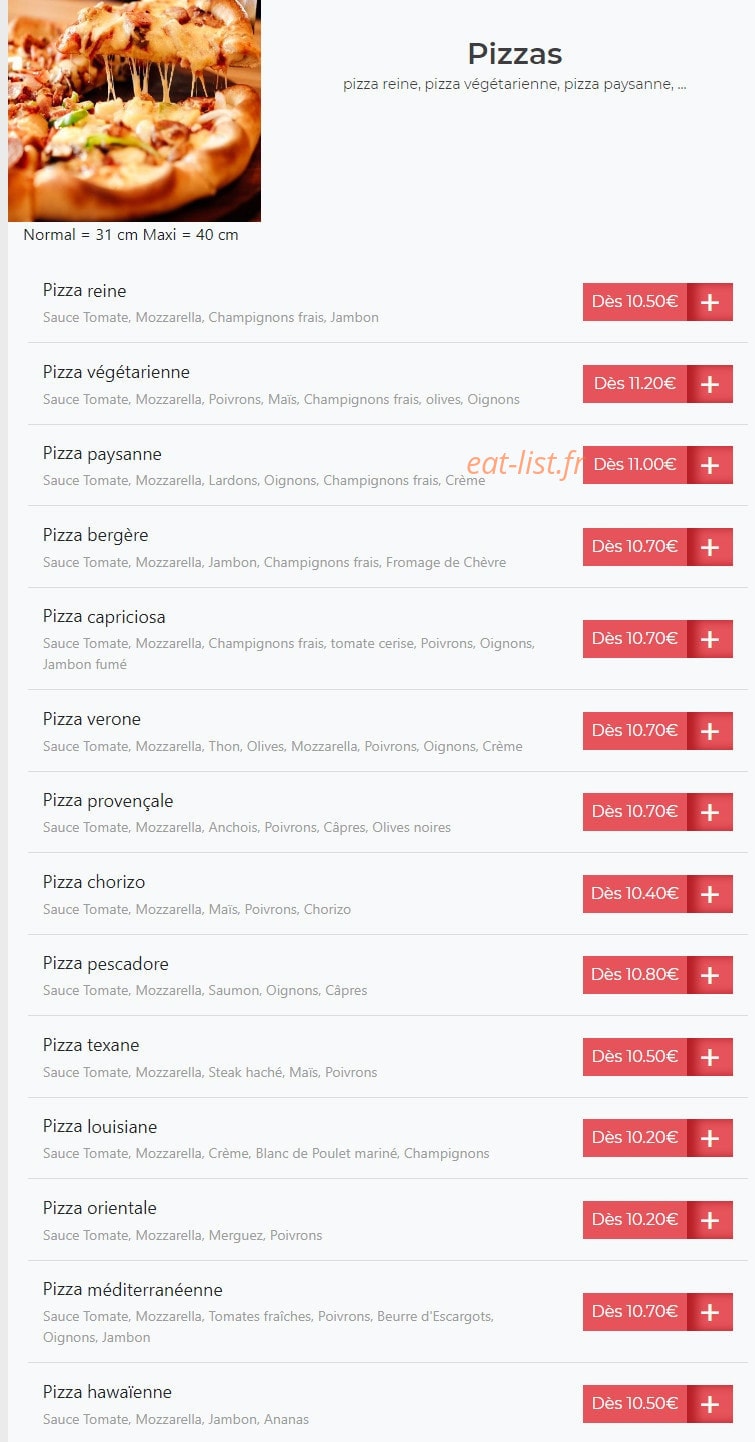 Pizza Factory — carte page 1