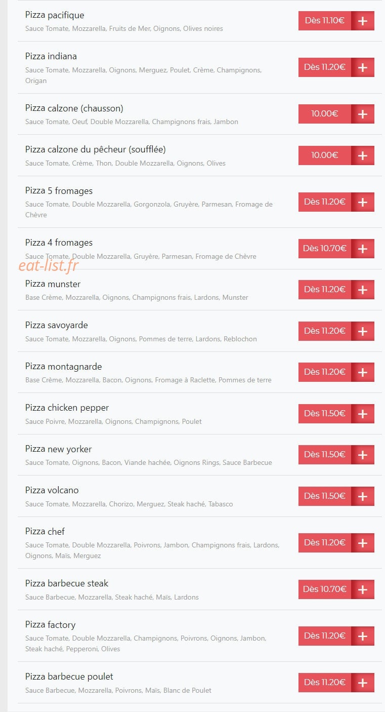 Pizza Factory — carte page 2
