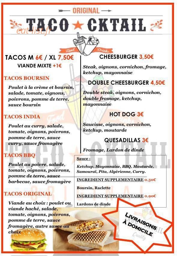 Taco'cktail — carte page 1