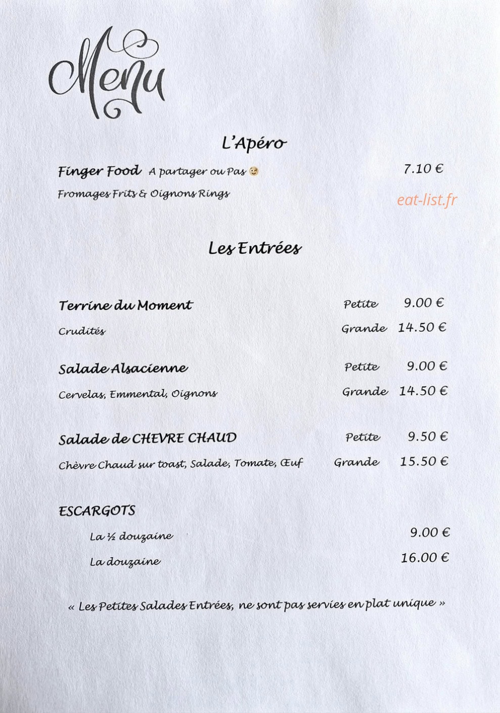 Brasserie Kienlen — carte page 1