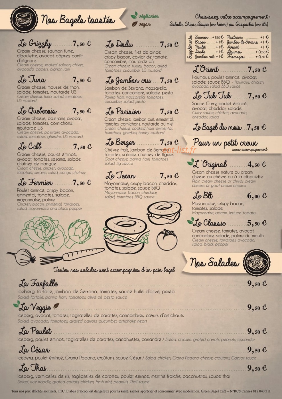 Green Bagel Café — carte page 3