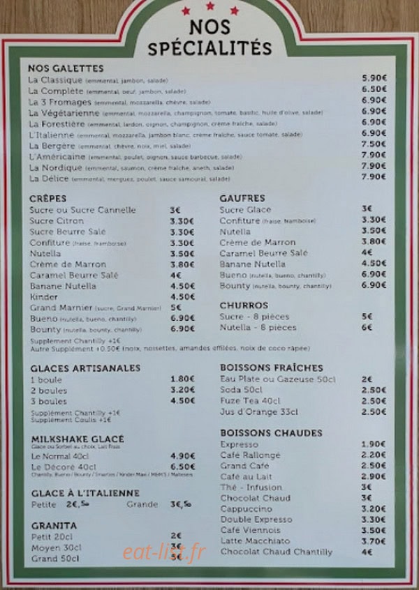 La Crêperie De la Vigie — carte page 1