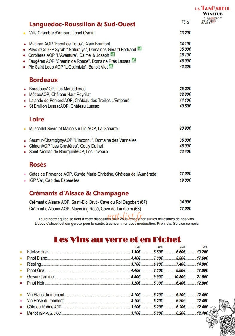 La Tankstell — carte page 8