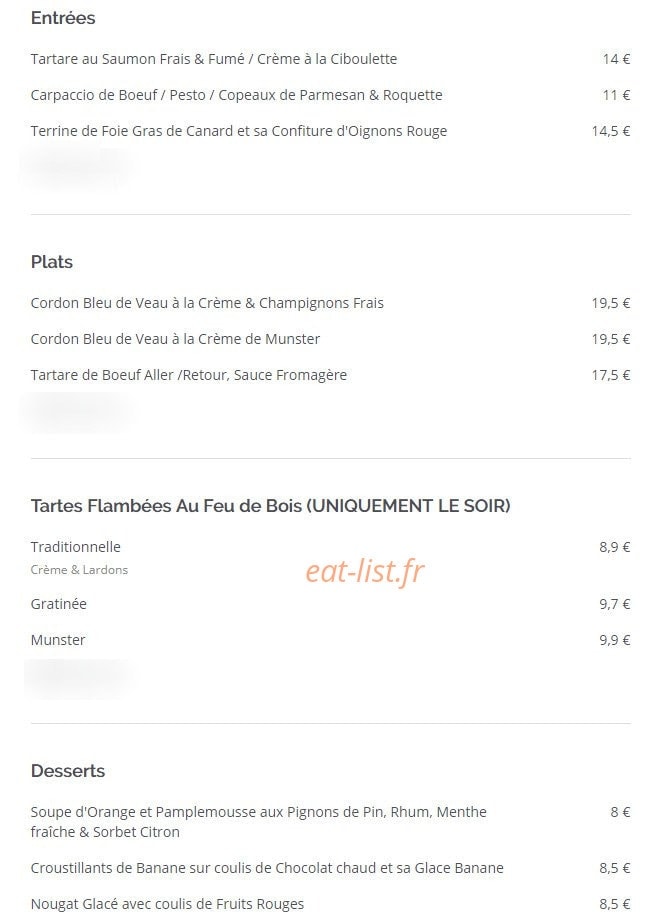 Carte et menu de Restaurant Au Foyer des Pêcheurs à Illkirch Graffenstaden — La carte (suite)