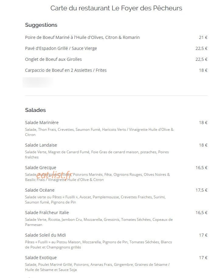 Carte et menu de Restaurant Au Foyer des Pêcheurs à Illkirch Graffenstaden — La carte