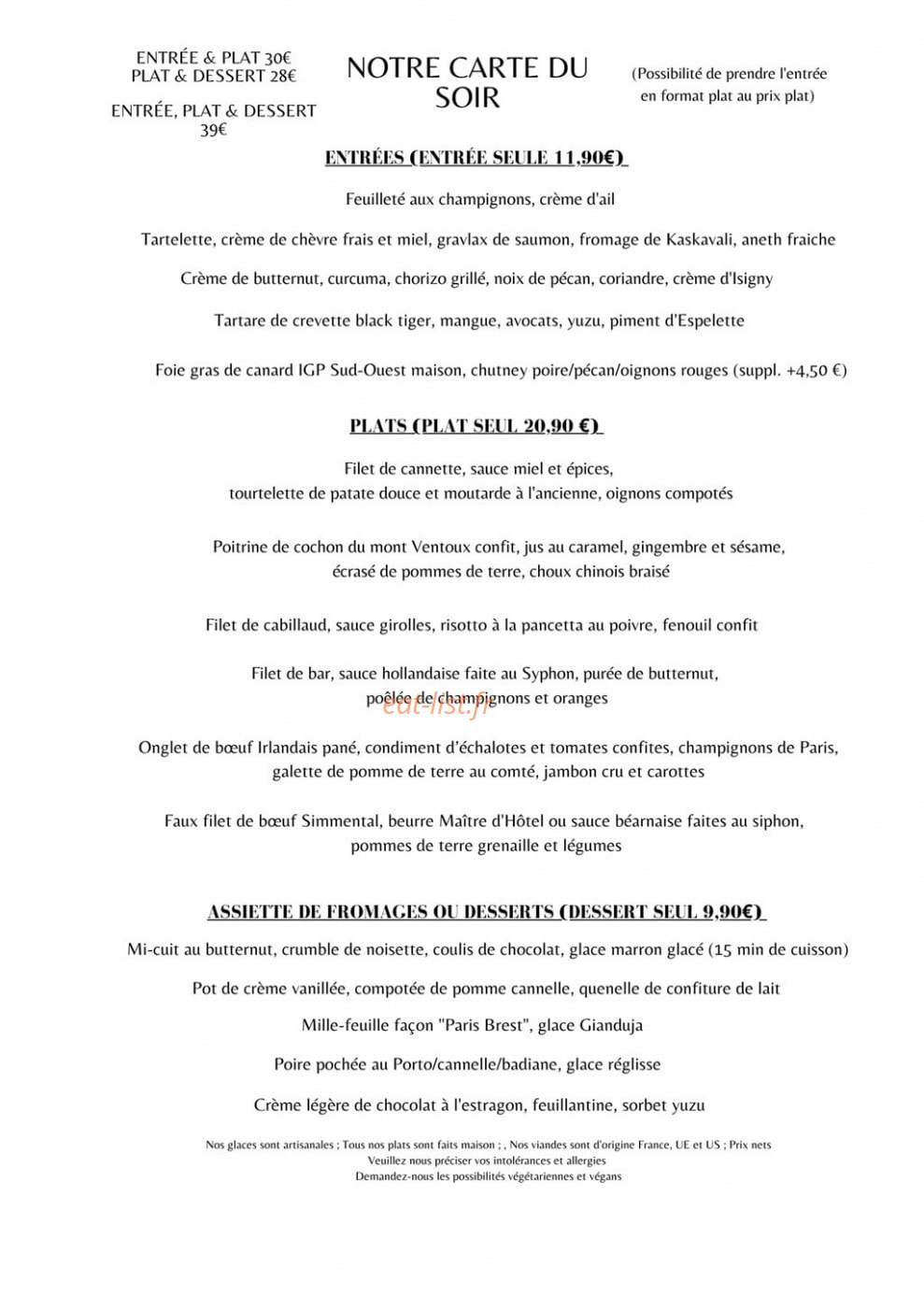 Saveurs & Saisons — carte page 2