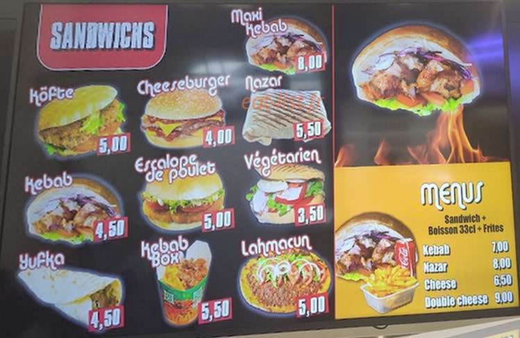 Yildiz Kebab — carte page 1