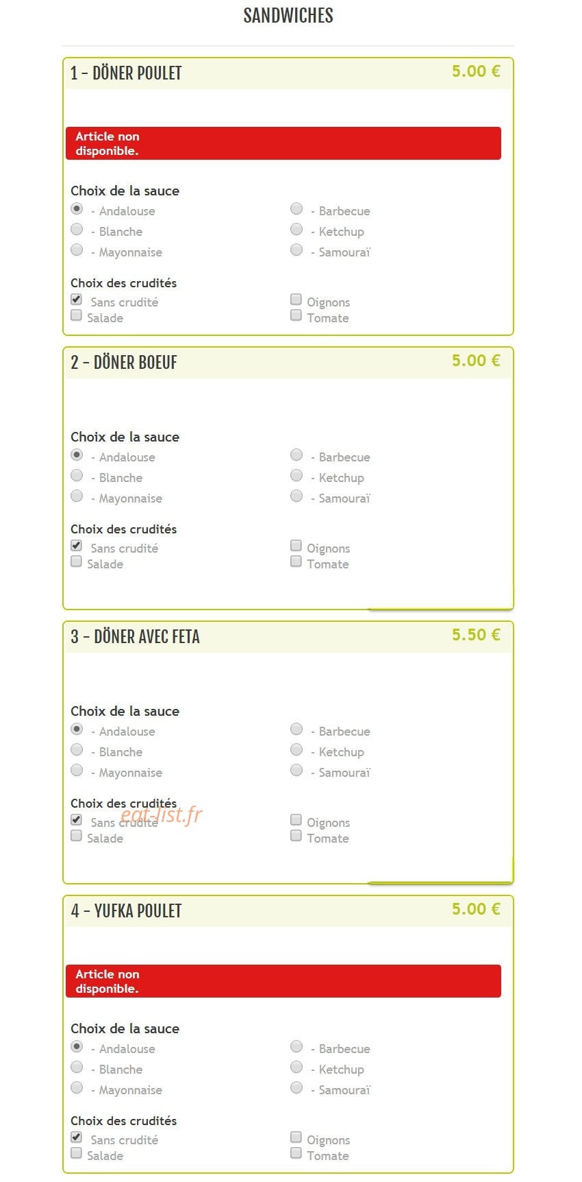 Snack Du Centre — carte page 1