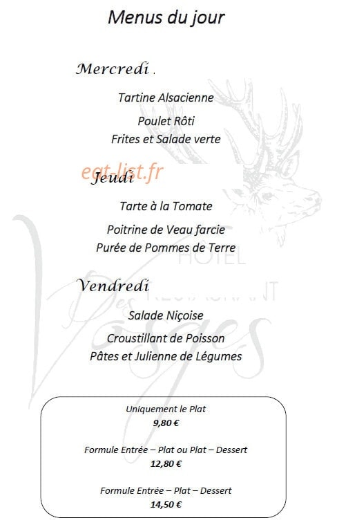 Hotel Restaurant des Vosges — carte page 1