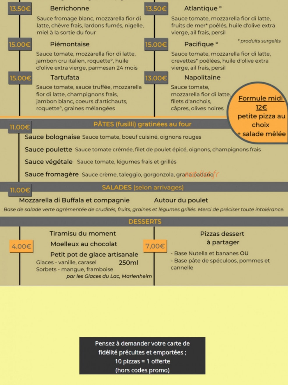 Terra Pizzas — carte page 2